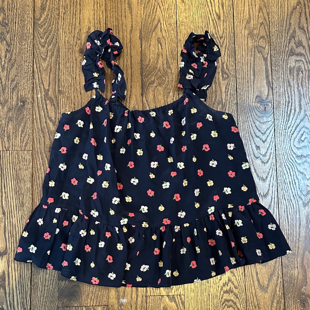 Madewell Navy Floral Ruffle Blouse Size 2